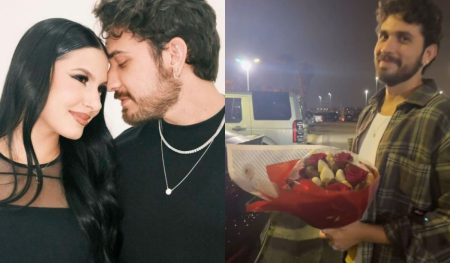 Ana Castela é recebida por Gustavo Mioto com rosas no Brasil