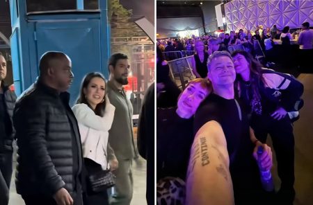 Sandy e novo namorado, Lucas Lima com amigas em show em SP